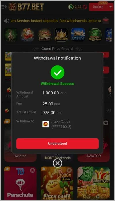 B77 Bet Game Withdraw proof